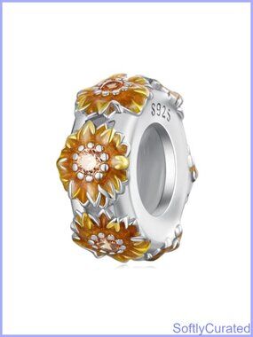 925 Sterling Silver Sunflower Charm for Bracelet & Necklace